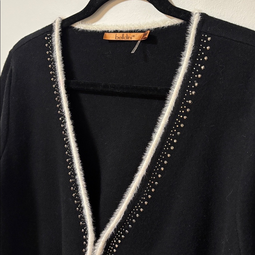 BELLDINI (MP) Knit Cardigan Rhinestones Eyelash Trim Black - Medium Petite - Picture 4 of 13